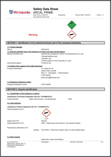 Safety Datasheet ARCAL Prime UK